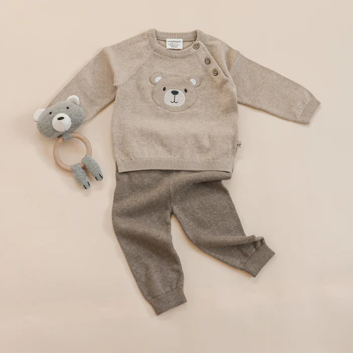 TEDDY BEAR APPLIQUE ORGANIC SWEATER KNIT SET