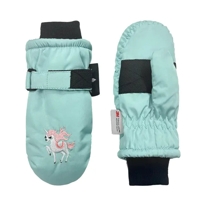 Unicorn Embroidered Teal Ski Mitten