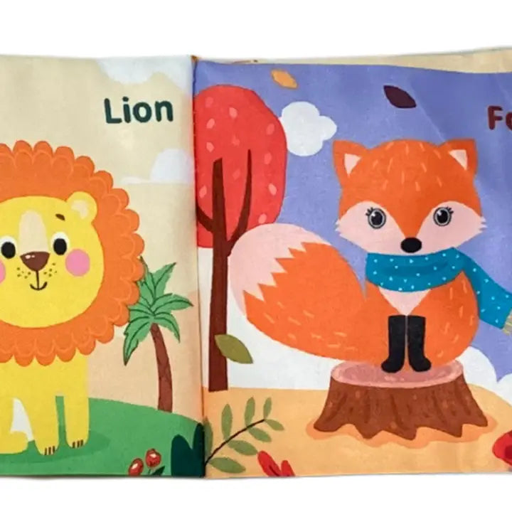 CLOTH BOOK WITH TEETHER ANIMALS