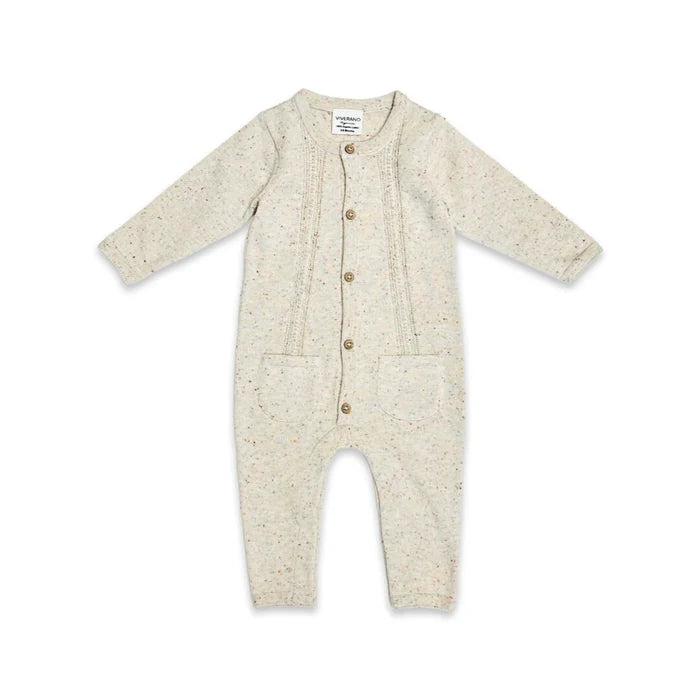 POINTELLE ORGANIC COTTON KNIT JUMPSUIT OATMEAL SPECKLE