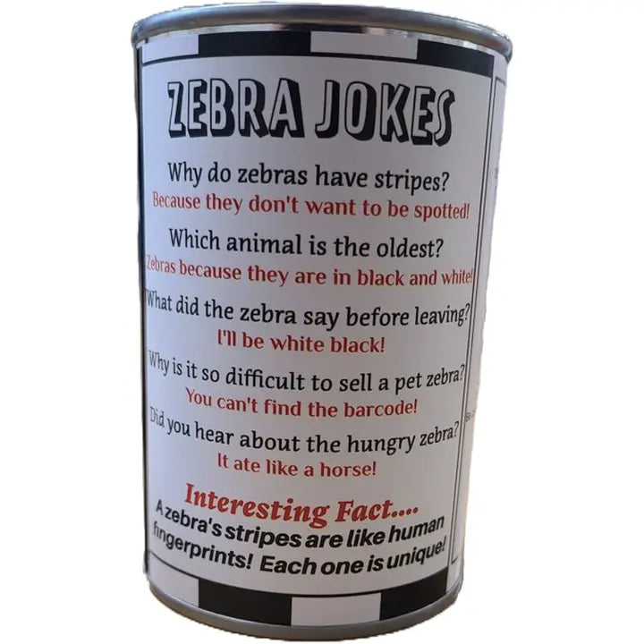 CANNED ZEBRA PLUSH W/JOKES