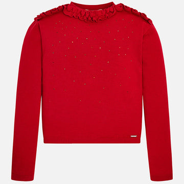 RUFFLE NECKLINE SWEATER RED