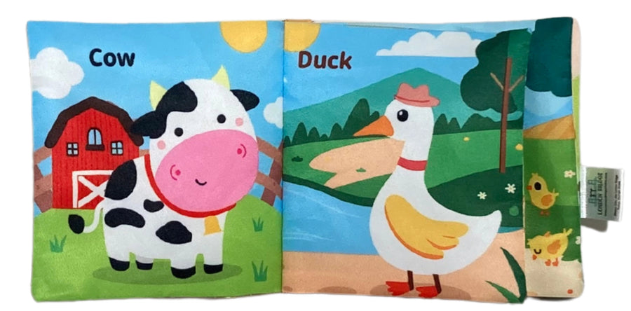 CLOTH BOOK WITH TEETHER FARM ANIMAL