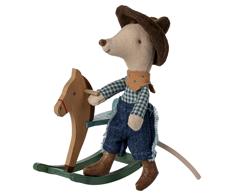 COWBOY MOUSE ON ROCKING HORSE