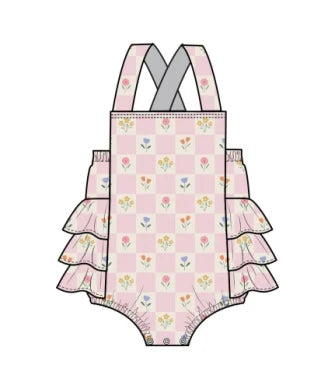 FLORAL CHECK RUFFLE SUNSUIT