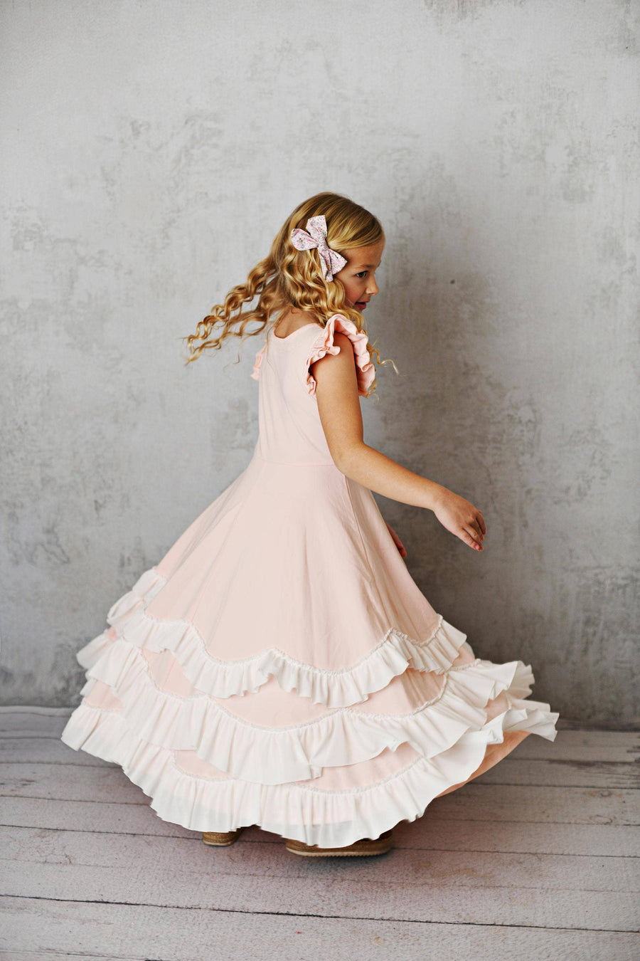 Light Pink Ruffles Flutter Sleeve Rosette Spring Dress - Pink and Brown Boutique