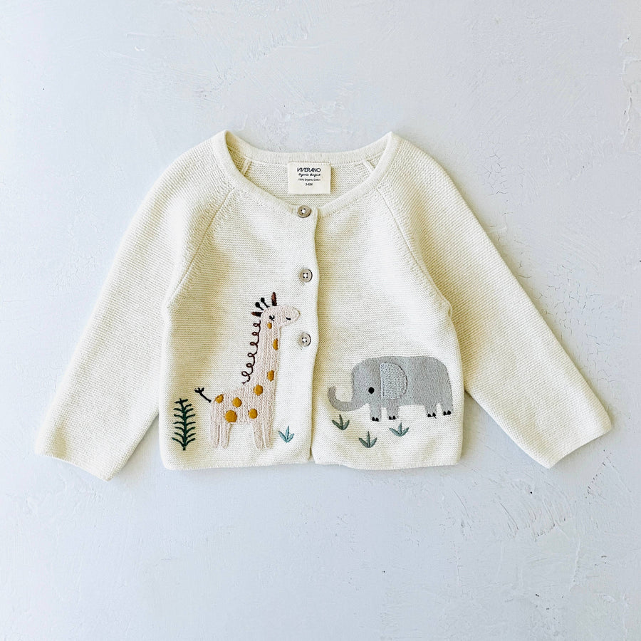 Animal Safari Embroidered Baby Cardigan Sweater (Organic) - Pink and Brown Boutique