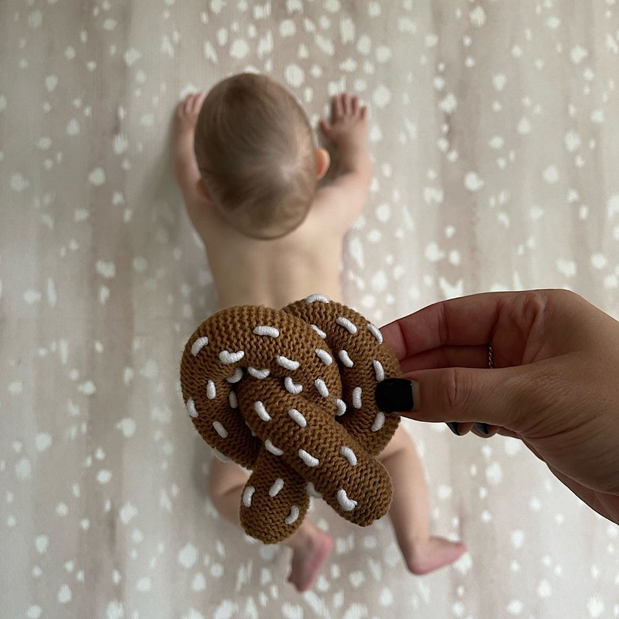 Organic Baby Toy - Pretzel Rattle (Handmade) - Pink and Brown Boutique