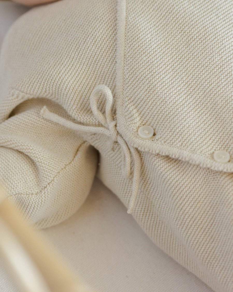 Wrap Knit Footie With Hat Set || Heathered Natural