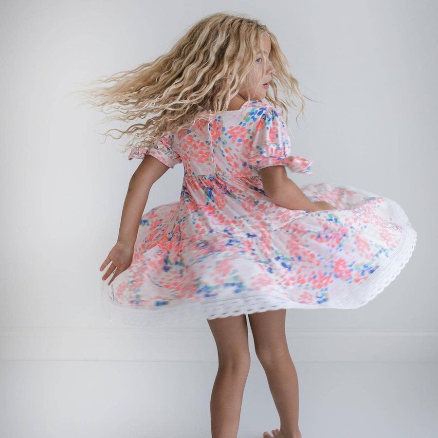 Kids Pink & Blue Lace Tiered Square Neck Spring Easter Dress - Pink and Brown Boutique