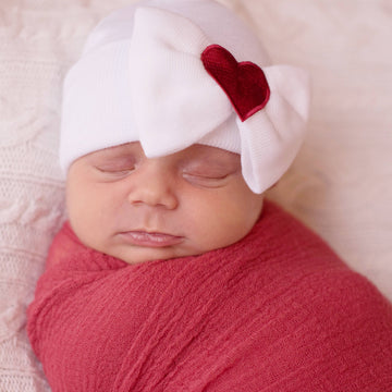 Newborn Hospital Hat with Red Heart - Pink and Brown Boutique