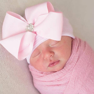 BELLA BOW Newborn Baby Girl Hat - Pink and Brown Boutique