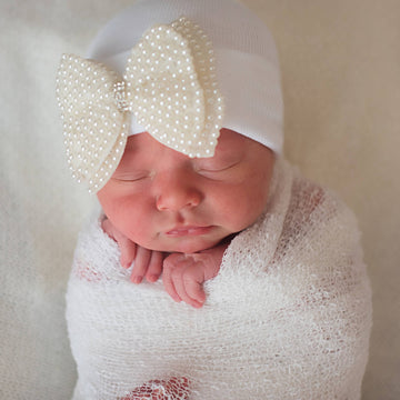 PEARL BOW BABY HAT - Pink and Brown Boutique