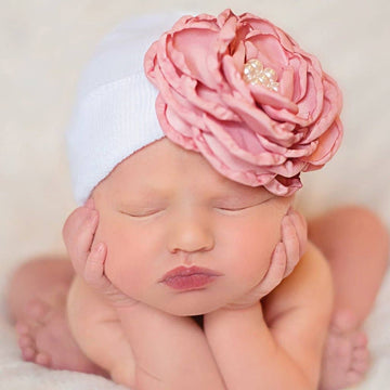 SILK ROSE WITH PEARLS BABY HAT - Pink and Brown Boutique