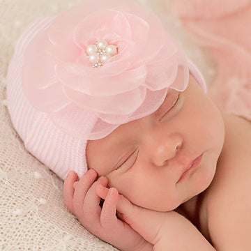 Chiffon Flower Baby Hat - Pink and Brown Boutique