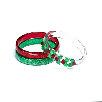 HOL23-Mistletoe Pearlized Glitter Green Bangles Set - Pink and Brown Boutique