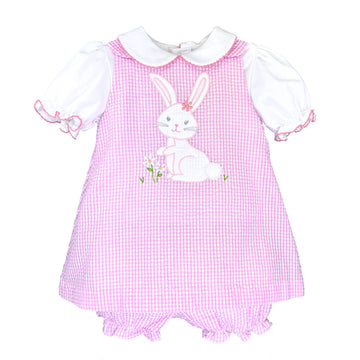 Dress with Bunny Applique - Pink and Brown Boutique