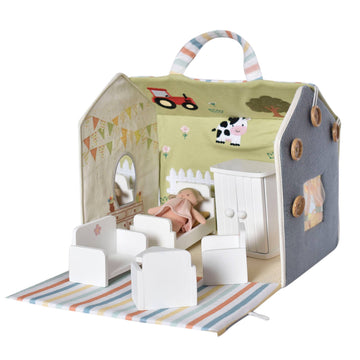 Doll House with Wooden Furniture - Pink and Brown Boutique