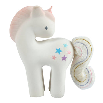 Cotton Candy Unicorn Natural Rubber Rattle w/Crinkle Tail - Pink and Brown Boutique
