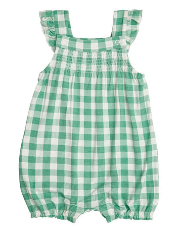 Gingham Green sunsuit bamboo - Pink and Brown Boutique