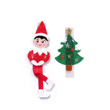 Christmas Elf & Christmas Tree Alligator Clips - Pink and Brown Boutique