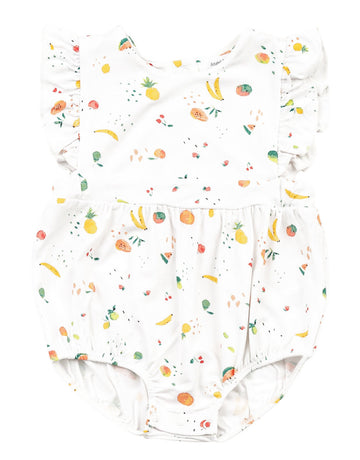 Ditsy Fruit sunsuit bamboo - Pink and Brown Boutique