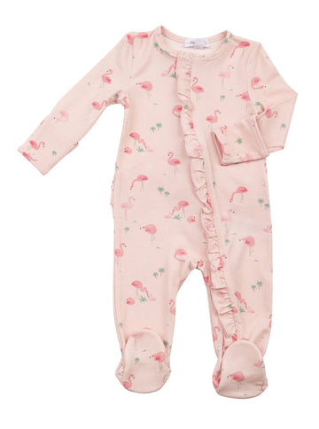 flamingo bamboo zipper footie - Pink and Brown Boutique