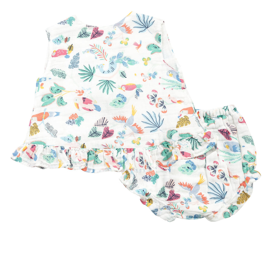 tropical bird top and bloomer with ruffle - Pink and Brown Boutique
