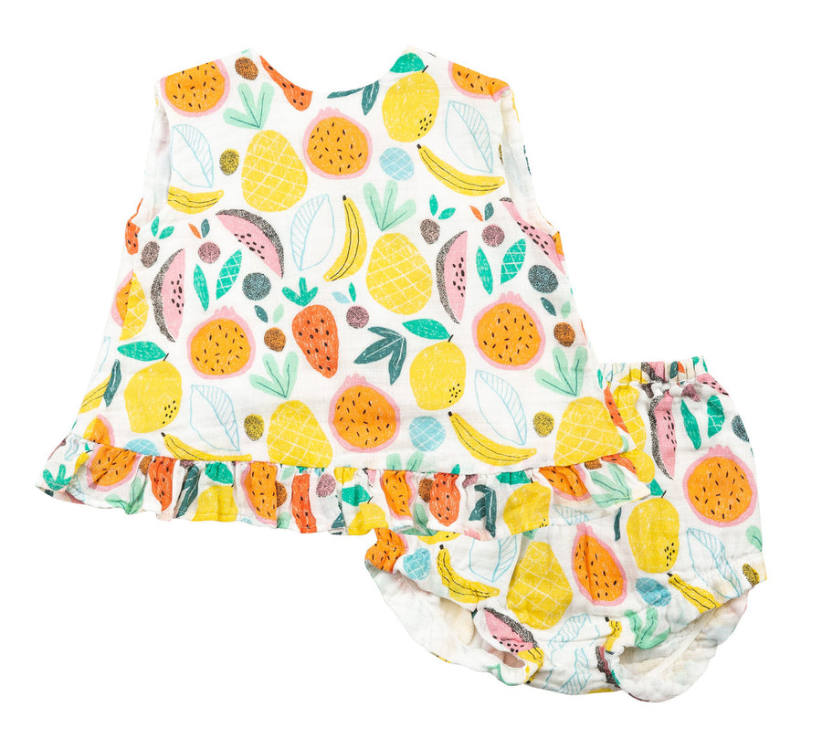 tropical fruit top and bloomer with ruffle - Pink and Brown Boutique