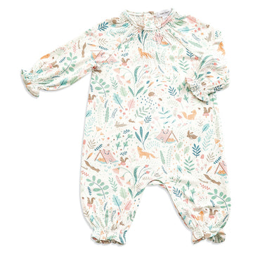 woodland floral  ruffle long sleeve romper - Pink and Brown Boutique