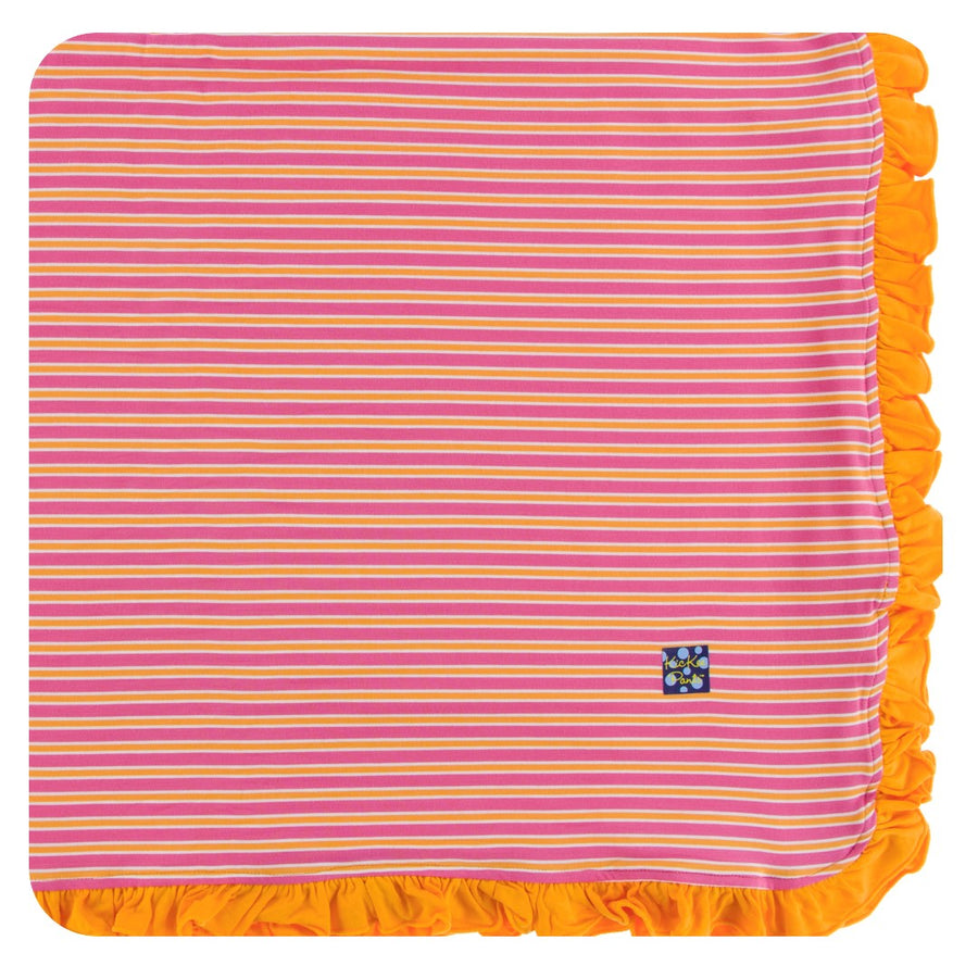 Bamboo Ruffle Toddler Blanket in tamarin stripe - Pink and Brown Boutique