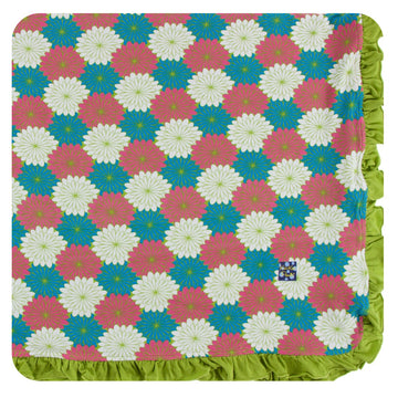 Bamboo Ruffle Toddler Blanket in tropical flowers - Pink and Brown Boutique