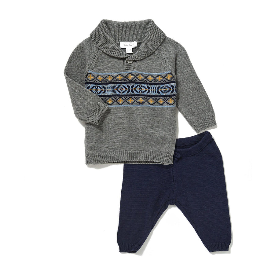 viking fair isle knit shawl collar sweater & pant set - Pink and Brown Boutique