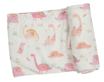 FLORAL DINO bamboo swaddle blanket - Pink and Brown Boutique