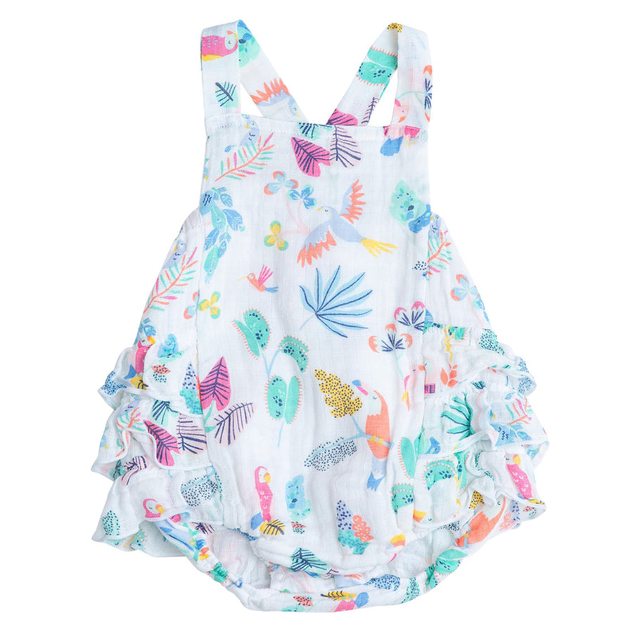 tropical bird ruffle sunsuit - Pink and Brown Boutique