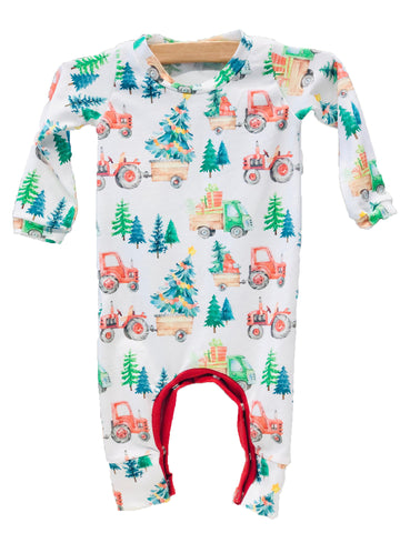 Holiday Tractor Romper - Pink and Brown Boutique