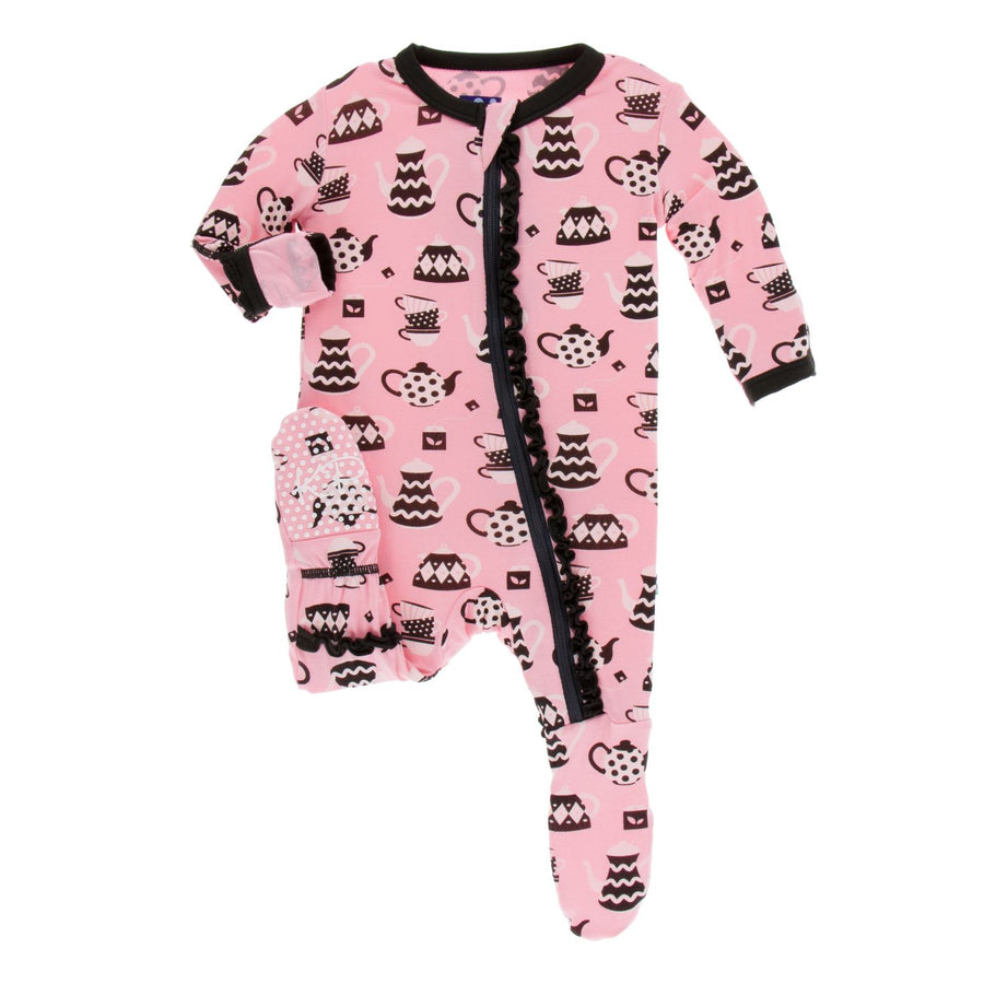 tea time zipper footie - Pink and Brown Boutique