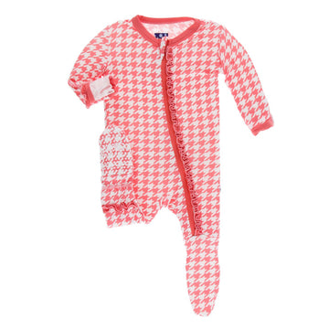 ruffle rose houndstooth zipper footie - Pink and Brown Boutique