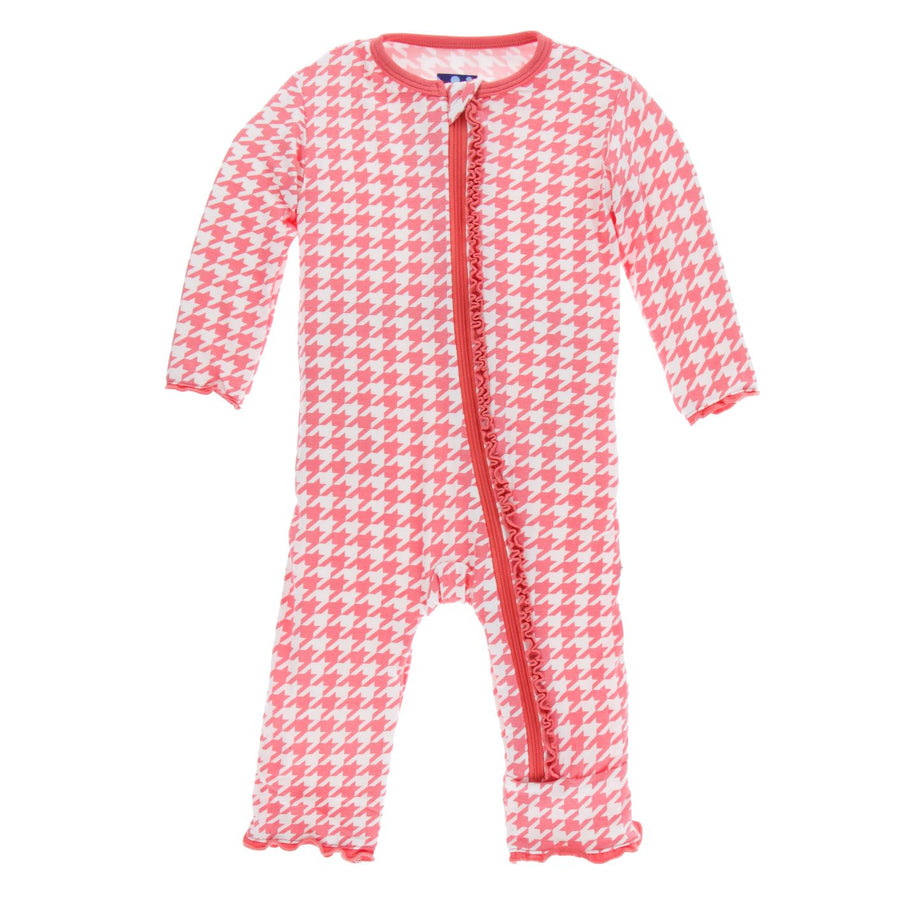 ruffle rose houndstooth zipper coverall - Pink and Brown Boutique