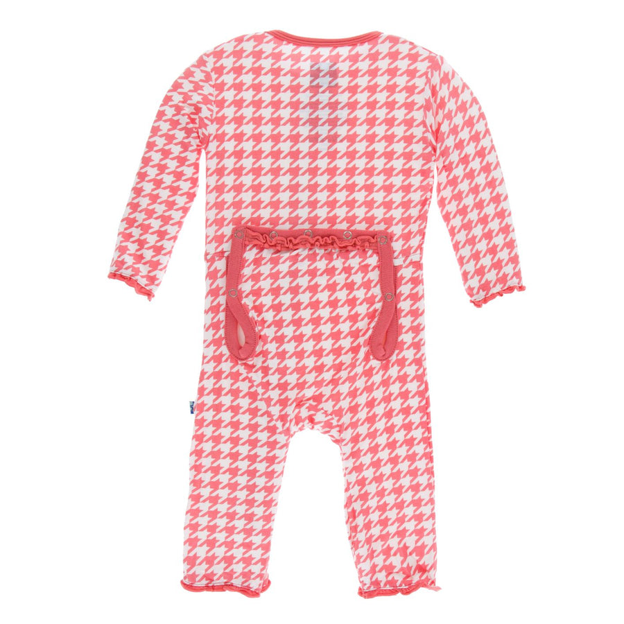 ruffle rose houndstooth zipper coverall - Pink and Brown Boutique