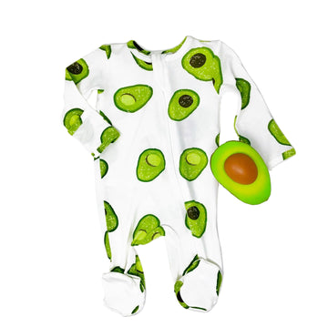 avocado print bamboo footie Baby Gift Set - Pink and Brown Boutique