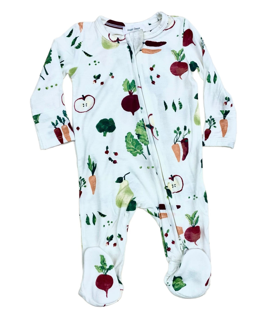 fruits & vegetable zipper footie - Pink and Brown Boutique