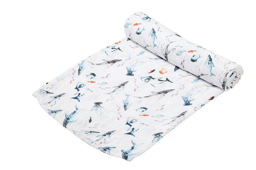 SHARKS swaddle blanket - Pink and Brown Boutique