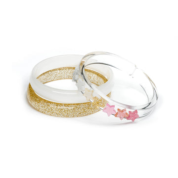 Stars Pearlized Pink Glitter Gold Mix Bangles - Pink and Brown Boutique