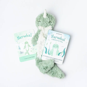 Narwhal Snuggler + Intro Book - Growth Mindset - Pink and Brown Boutique