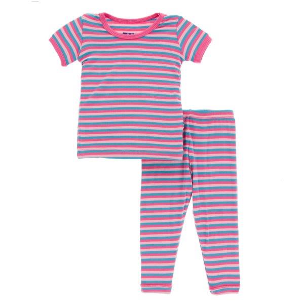 Bamboo Pajama Set in Flamingo Stripe - Pink and Brown Boutique