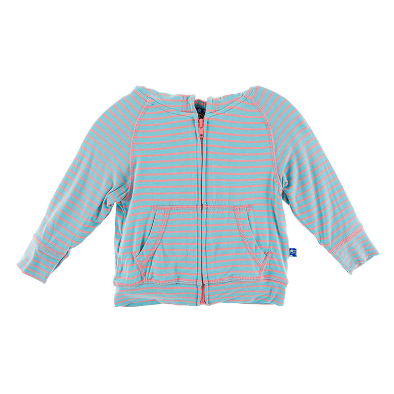 Zip Front Hoodie in Strawberry Stripe - Pink and Brown Boutique