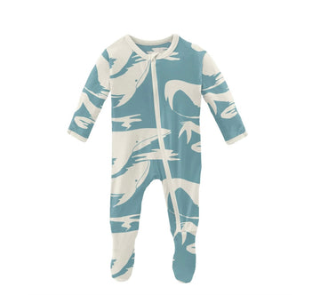 glacier cloud whale zipper footie - Pink and Brown Boutique