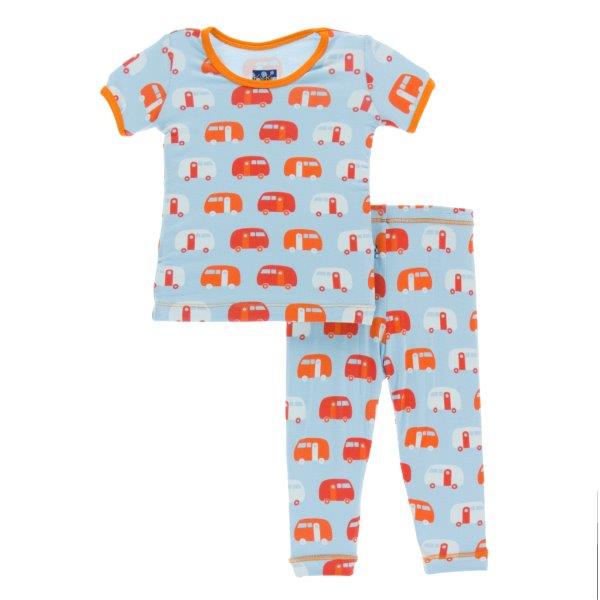 Bamboo Pajama Set in Pond Camper - Pink and Brown Boutique