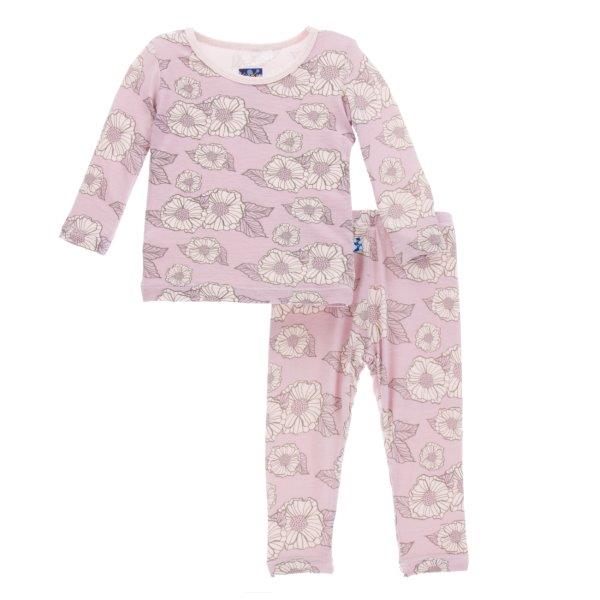 Bamboo Pajama Set in Sweet Pea Poppies - Pink and Brown Boutique